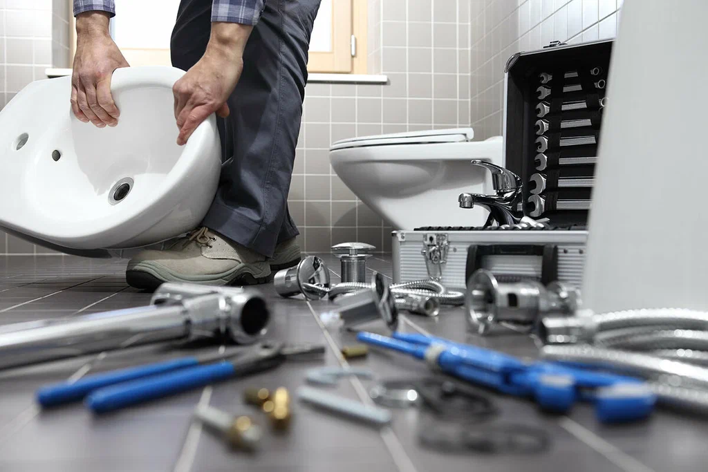Plumbing tools prepared for a bathroom repair in Jurupa Valley