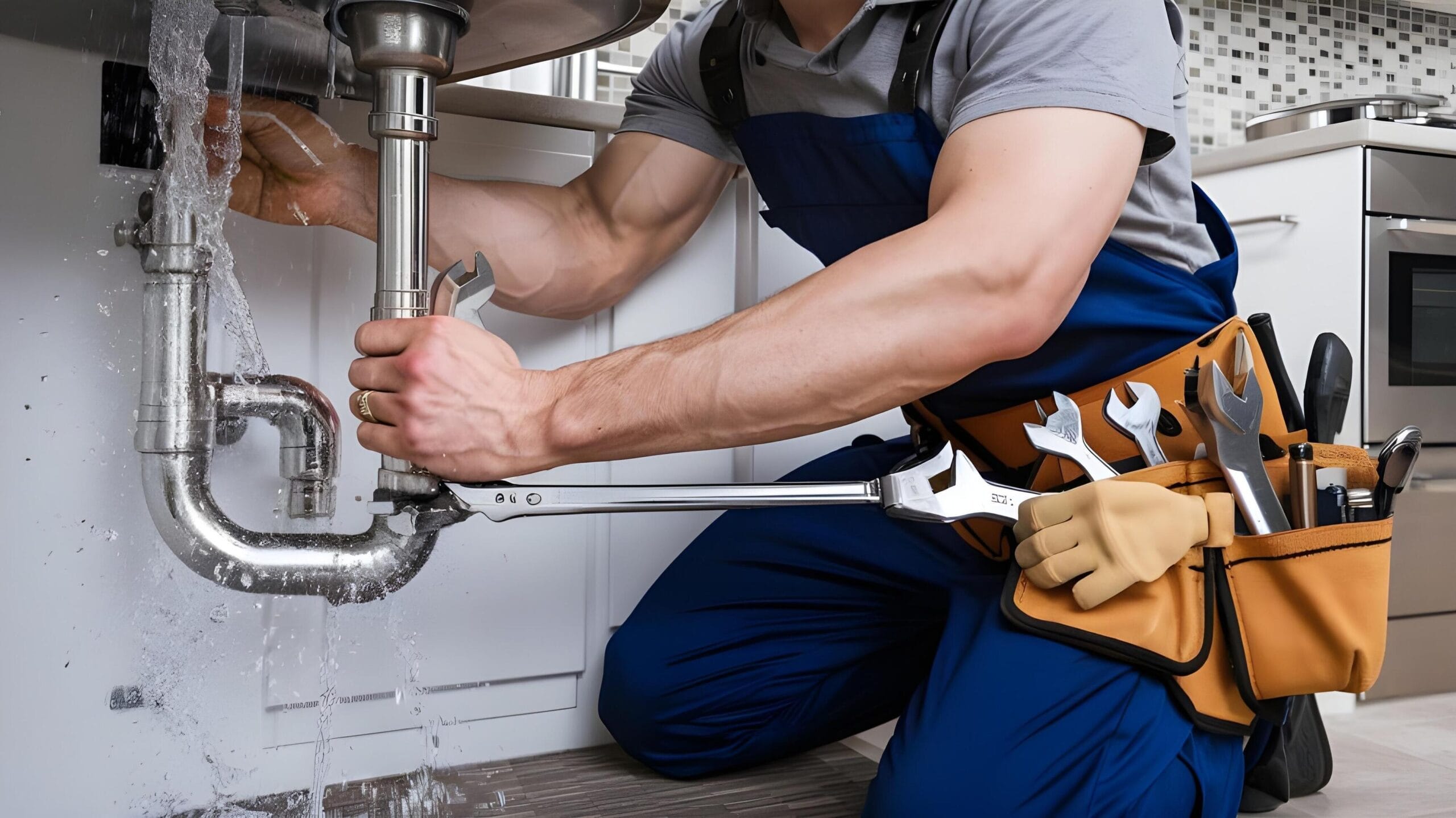 Plumber tightening a residential plumbing pipe in Jurupa Valley